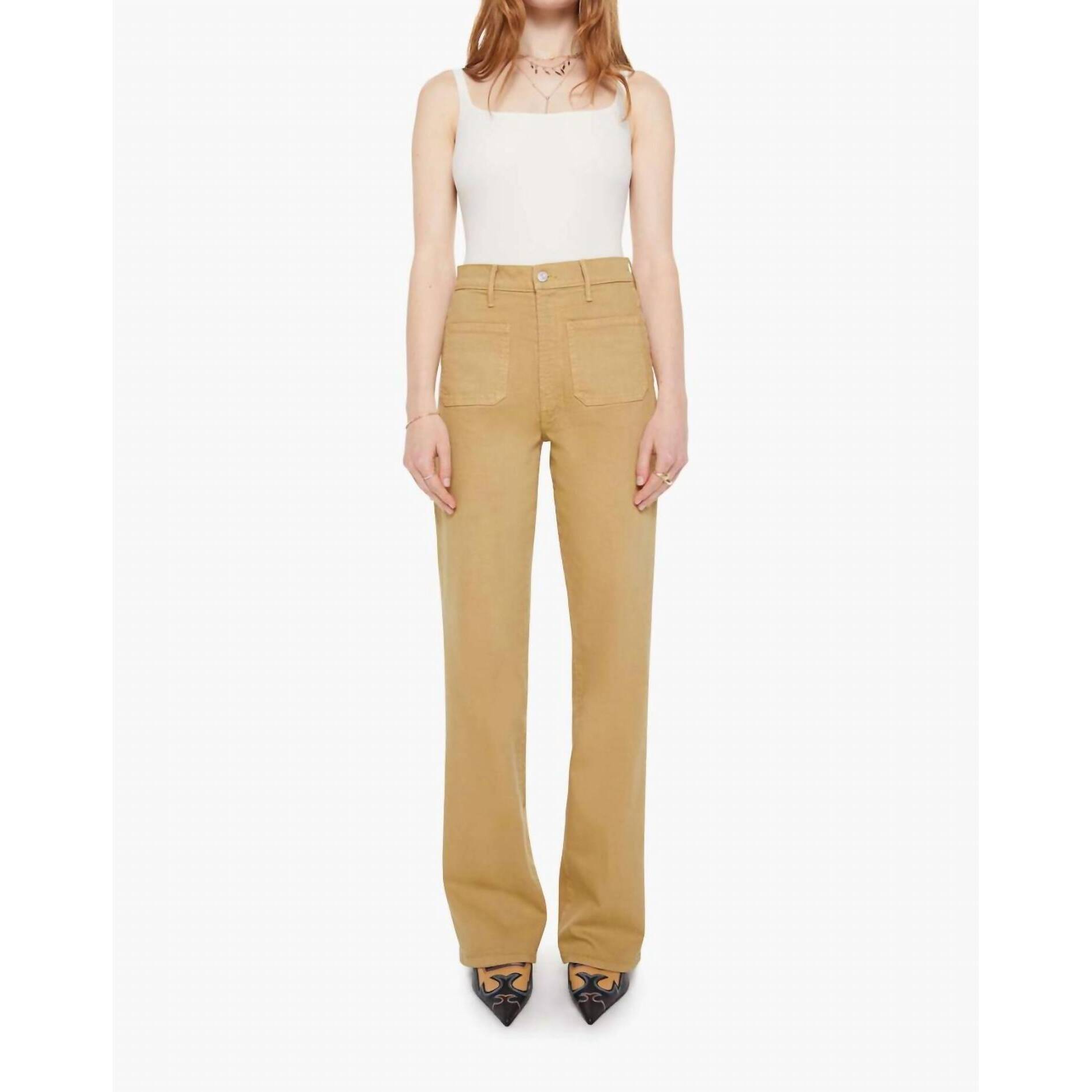 New Mother High Waisted Patch Pocket Bookie Sneak Jeans In Latte